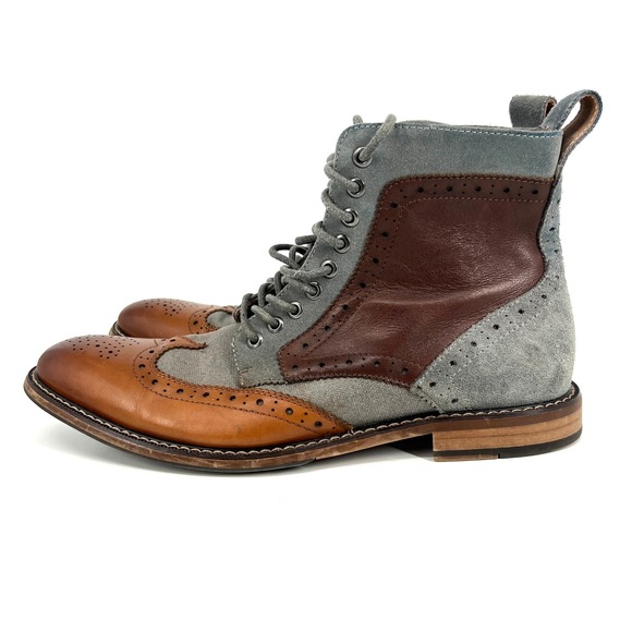 Stacy‎ Adams Mens Finnegan Wingtip Boots Brown Grey Leather Suede 25427-229 10M main image 8